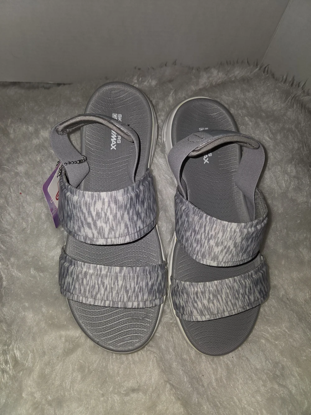 Skechers Womens Gray Patterned Dual-Strap Sandals